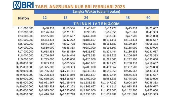 TABEL CICILAN KUR BRI dan NON KUR Tahun 2025, Pinjaman Rp 1 Juta ...